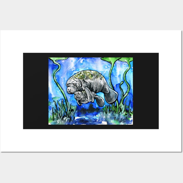 Sea Cows and Sea Cuddles - Manatees Wall Art by 10000birds